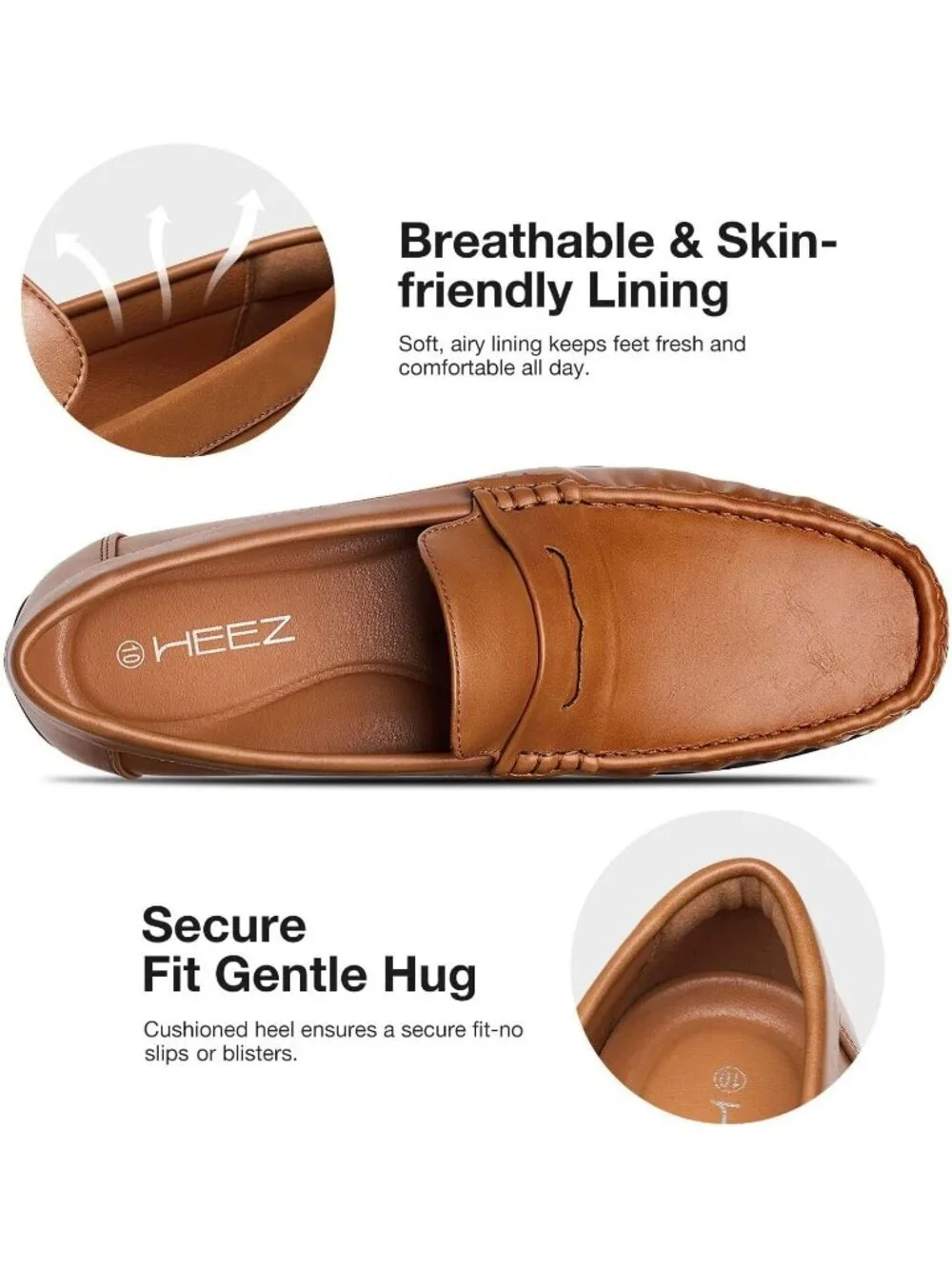 HEEZ Men's Tan PU Faux Leather Penny Loafers Slip On Casual Driving Shoes